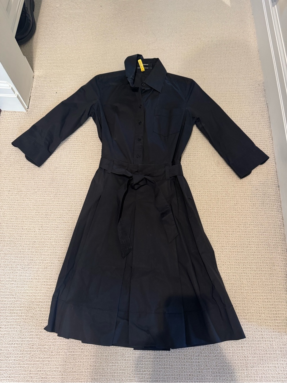 Club Monaco Black Midi Shirt Dress with Self-Tie Belt